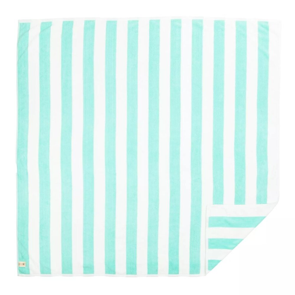 Business & Pleasure Co. Large Retro Aqua Stripes Beach Blanket Towel NWT - Picture 2 of 6
